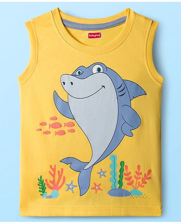 Babyhug Single Jersey Knit Half Sleeves T-Shirts & Shorts Sets With Stripes & Sea Life Print Pack of 4 - Yellow & White