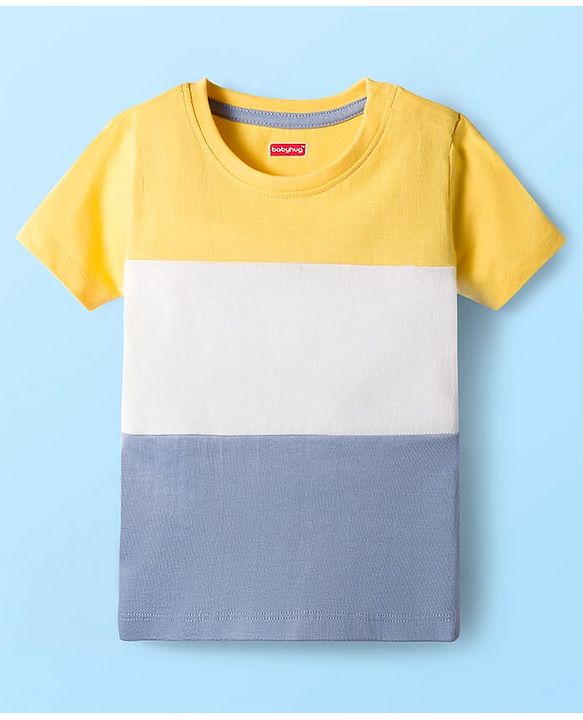 Babyhug Single Jersey Knit Half Sleeves T-Shirts & Shorts Sets With Stripes & Sea Life Print Pack of 4 - Yellow & White