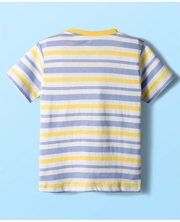 Babyhug Single Jersey Knit Half Sleeves T-Shirts & Shorts Sets With Stripes & Sea Life Print Pack of 4 - Yellow & White