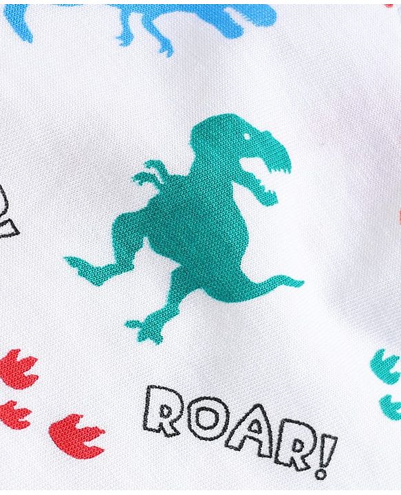 Babyhug 100% Cotton Single Jersey Knit Half Sleeves Dino Printed Shirt & Shorts Set With Attached Suspender & Bow Applique - White & Blue
