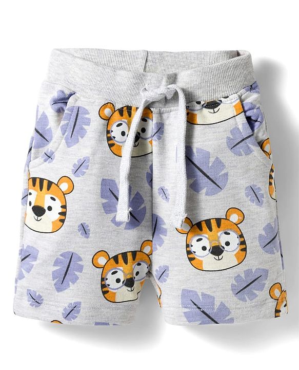 Babyhug Single Jersey Knit Half Sleeves T-Shirt  & Shorts Set Animal Print - Lavender