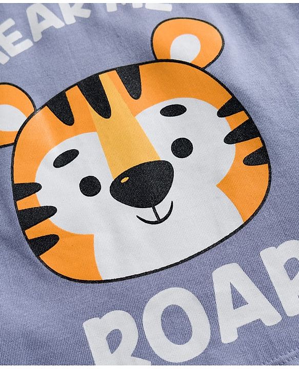 Babyhug Single Jersey Knit Half Sleeves T-Shirt  & Shorts Set Animal Print - Lavender