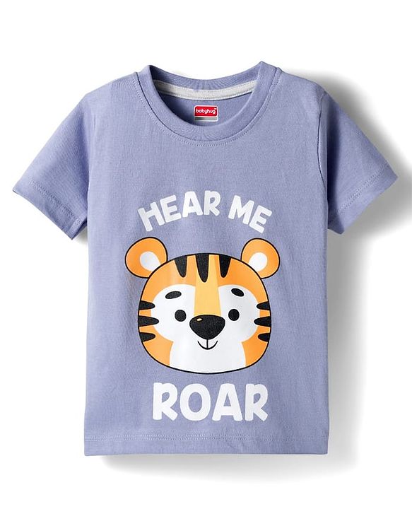 Babyhug Single Jersey Knit Half Sleeves T-Shirt  & Shorts Set Animal Print - Lavender
