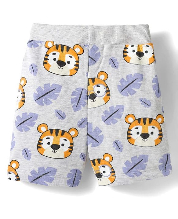 Babyhug Single Jersey Knit Half Sleeves T-Shirt  & Shorts Set Animal Print - Lavender