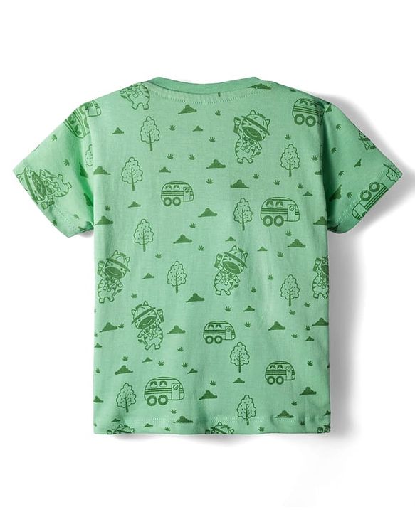 Babyhug Single Jersey Knit Half Sleeves T-Shirt and Shorts Set with Giraffe Print - Green & Yellow