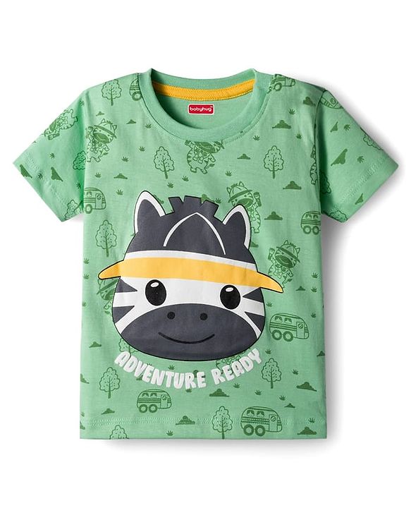 Babyhug Single Jersey Knit Half Sleeves T-Shirt and Shorts Set with Giraffe Print - Green & Yellow