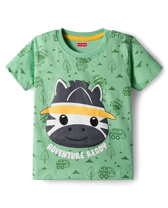 Babyhug Single Jersey Knit Half Sleeves T-Shirt and Shorts Set with Giraffe Print - Green & Yellow