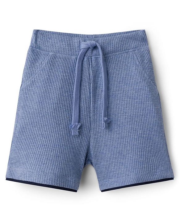 Babyhug Single Jersey Knit  Half Sleeves Textured T-Shirt & Shorts Set With Teddy Patch Embroidery - Blue