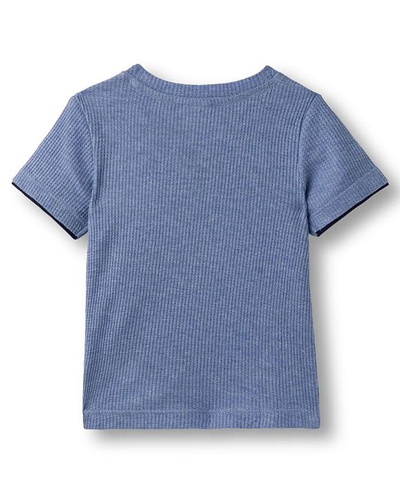 Babyhug Single Jersey Knit  Half Sleeves Textured T-Shirt & Shorts Set With Teddy Patch Embroidery - Blue