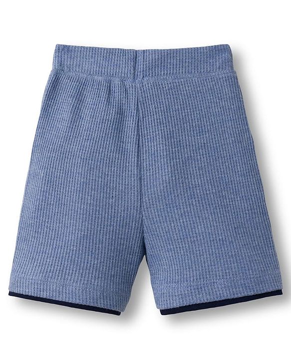 Babyhug Single Jersey Knit  Half Sleeves Textured T-Shirt & Shorts Set With Teddy Patch Embroidery - Blue