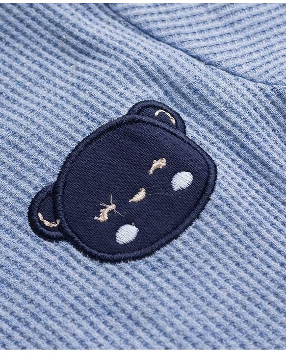 Babyhug Single Jersey Knit  Half Sleeves Textured T-Shirt & Shorts Set With Teddy Patch Embroidery - Blue