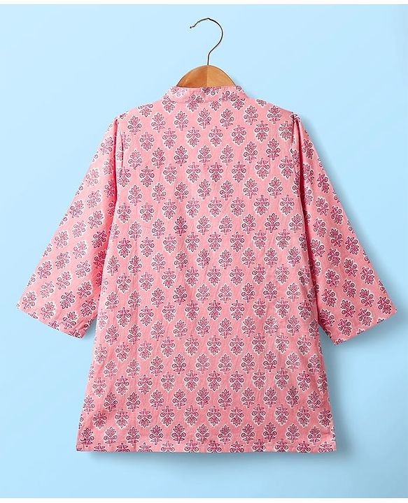 Babyhug Cotton Woven Full Sleeves Kurta Dhoti Set With Floral Print - Pink