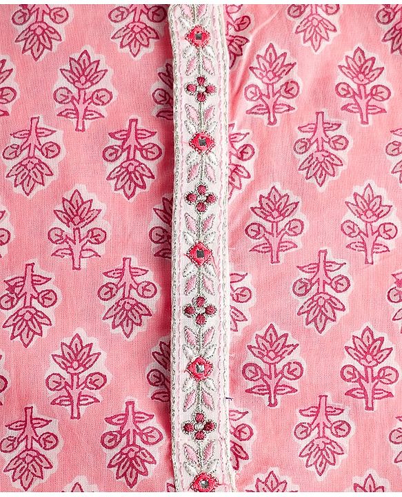 Babyhug Cotton Woven Full Sleeves Kurta Dhoti Set With Floral Print - Pink