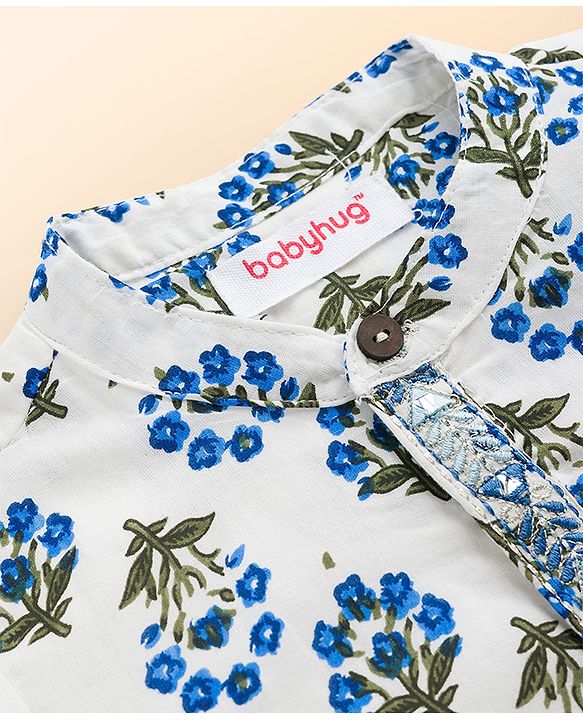 Babyhug Cotton Woven Full Sleeves Kurta & Pyjama Set With Floral Print - White