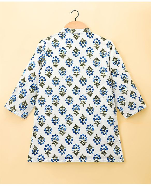Babyhug Cotton Woven Full Sleeves Kurta & Pyjama Set With Floral Print - White