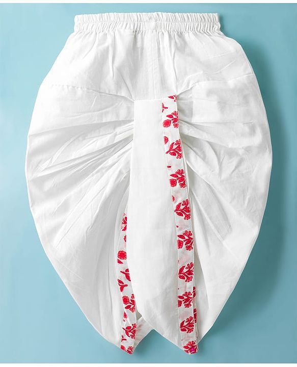Babyhug Cotton Woven Full Sleeves Cambric Printed Kurta Dhoti Set with Digital Floral Print - White & Pink
