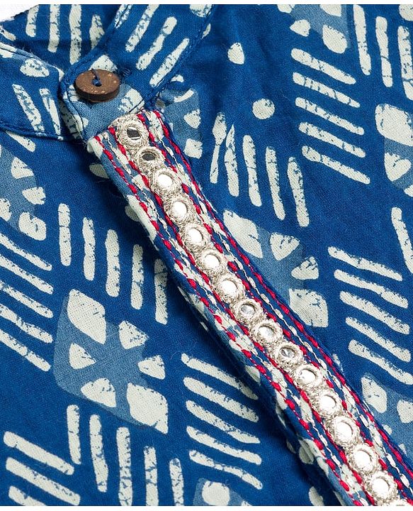 Babyhug Cotton Woven Full Sleeves Cambric Digital Printed Kurta Dhoti Set - Indigo