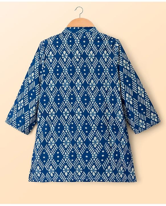 Babyhug Cotton Woven Full Sleeves Cambric Digital Printed Kurta Dhoti Set - Indigo