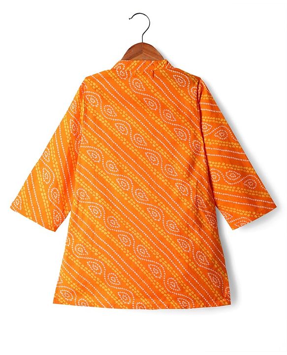 Babyhug Cambric Woven Full Sleeves Bandhani Printed Kurta With Dhoti Set - Orange