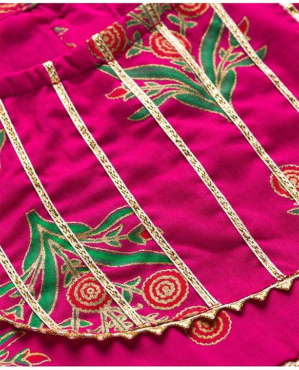 Babyhug Cotton Woven Three Fourth Sleeves Ethnic Dress with Floral Print - Dark Pink
