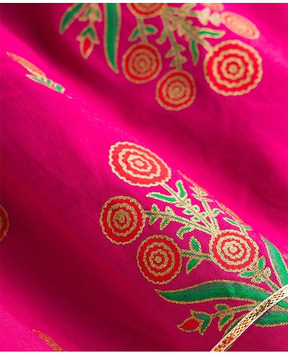Babyhug Cotton Woven Three Fourth Sleeves Ethnic Dress with Floral Print - Dark Pink