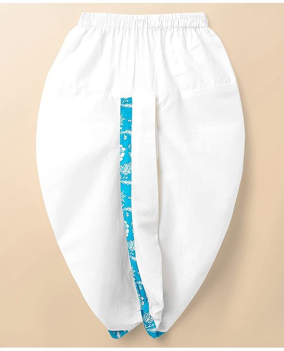 Babyhug Cotton Woven Full Sleeves Kurta & Dhoti Set with Floral Print - Light Blue & White
