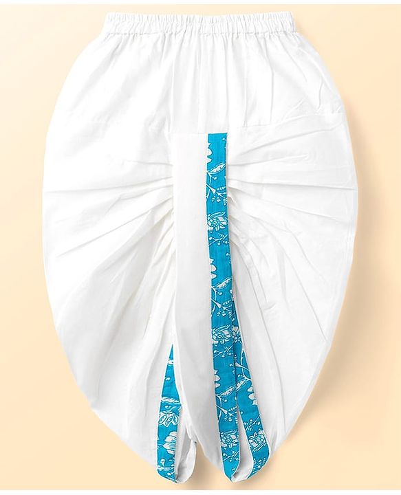 Babyhug Cotton Woven Full Sleeves Kurta & Dhoti Set with Floral Print - Light Blue & White