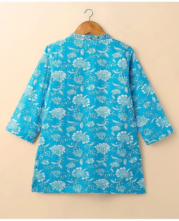 Babyhug Cotton Woven Full Sleeves Kurta & Dhoti Set with Floral Print - Light Blue & White