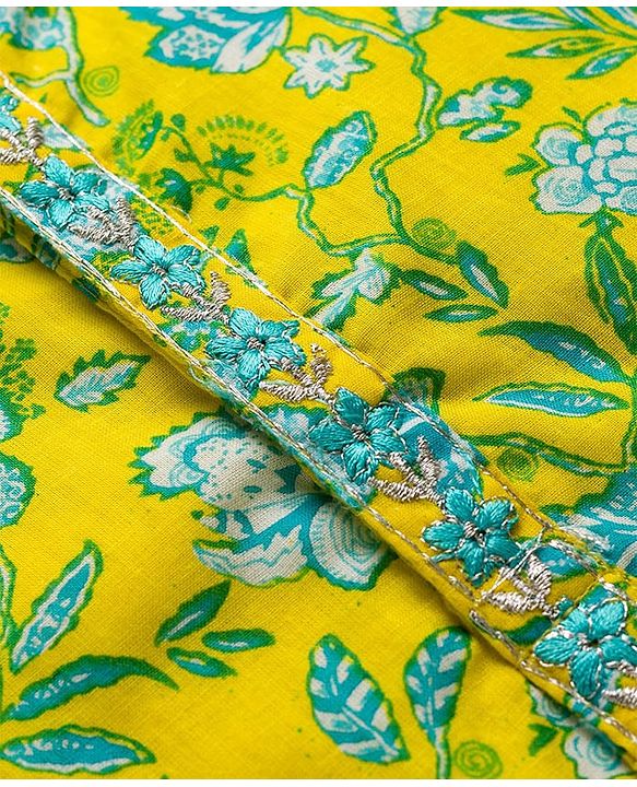 Babyhug Cotton Woven Full Sleeves Kurta Dhoti Set with Floral Print - Yellow