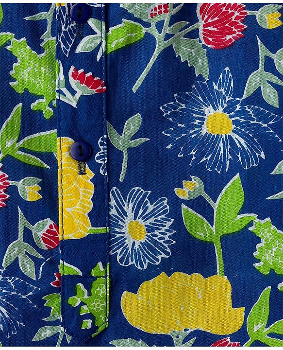 Babyhug Cotton Woven Full Sleeves Kurta Dhoti Set Floral Print - Blue