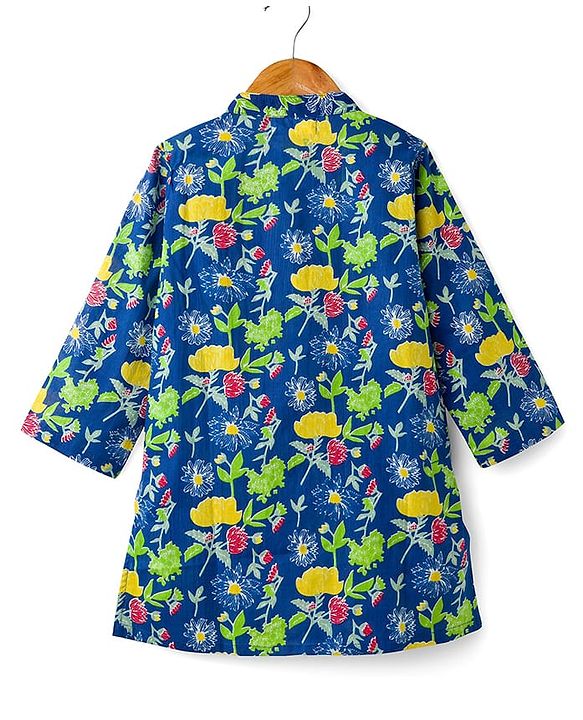 Babyhug Cotton Woven Full Sleeves Kurta Dhoti Set Floral Print - Blue