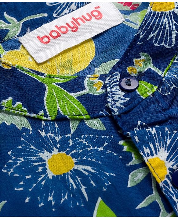 Babyhug Cotton Woven Full Sleeves Kurta Dhoti Set Floral Print - Blue