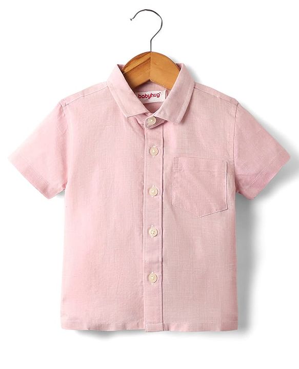 Babyhug Woven Half Sleeves Solid Shirt & Mundu Set - Plum