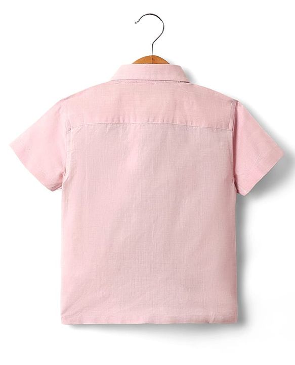 Babyhug Woven Half Sleeves Solid Shirt & Mundu Set - Plum