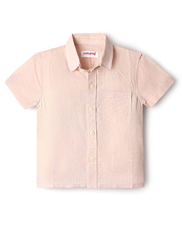 Babyhug Woven Half Sleeves Solid Shirt & Mundu Set - Peach