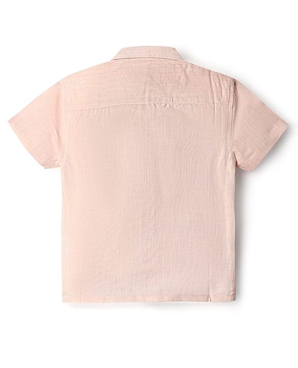 Babyhug Woven Half Sleeves Solid Shirt & Mundu Set - Peach
