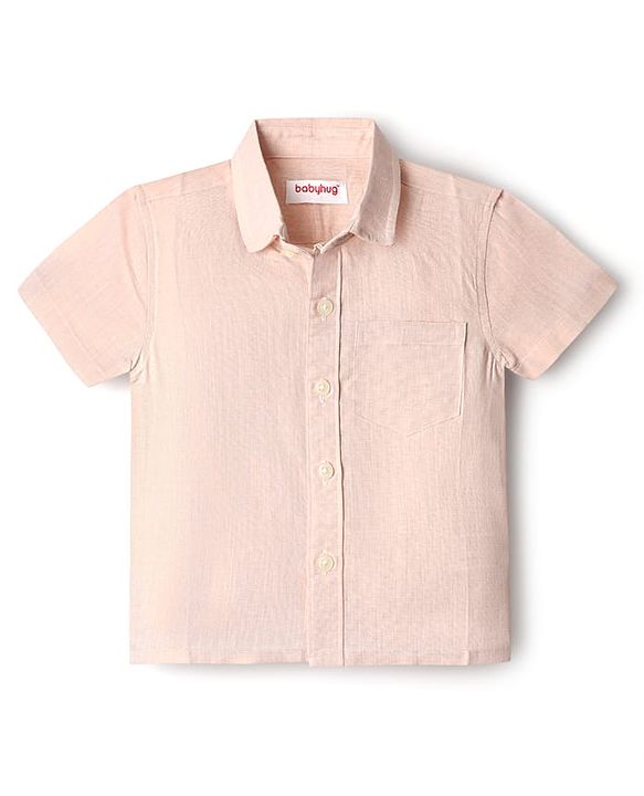 Babyhug Woven Half Sleeves Solid Shirt & Mundu Set - Peach