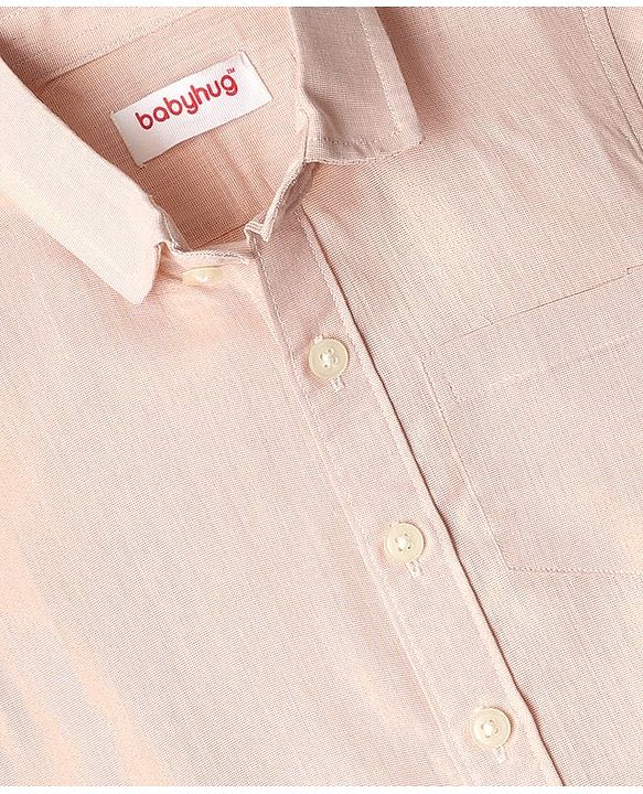 Babyhug Woven Half Sleeves Solid Shirt & Mundu Set - Peach
