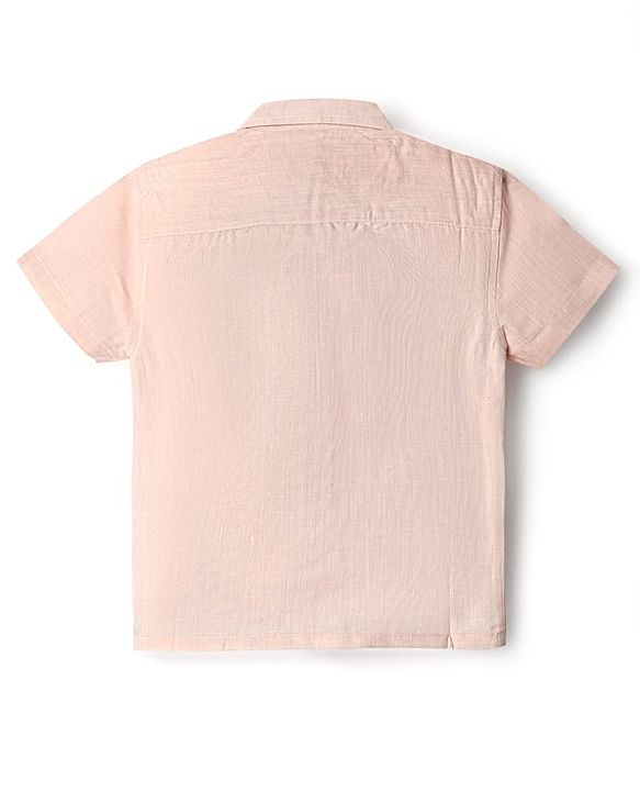 Babyhug Woven Half Sleeves Solid Shirt & Mundu Set - Peach