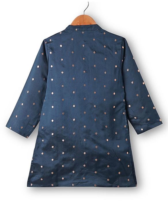 Babyhug Woven Full Sleeves Kurta Dhoti Set With Foil Print - Teal Blue