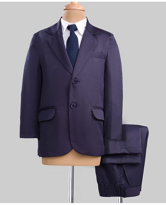 Pine Kids Knit Full Sleeves Solid 3 Piece Party Suit With Bow - Navy Blue