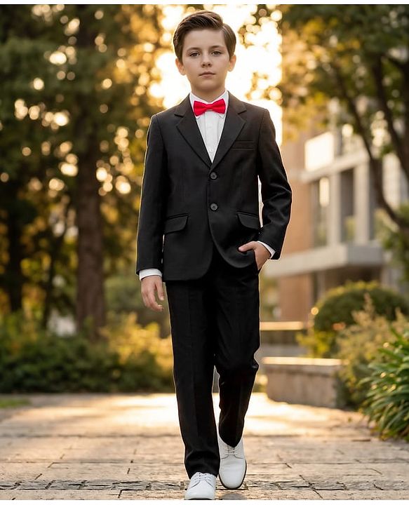 Pine Kids Knit Full Sleeves Three Piece Party Suit Set with Bow - Black & White