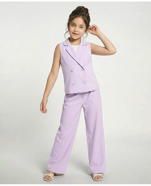 Pine Kids Knit Sleeveless Solid Colour 3 Piece Party Suit - Purple
