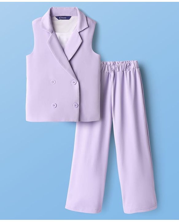 Pine Kids Knit Sleeveless Solid Colour 3 Piece Party Suit - Purple