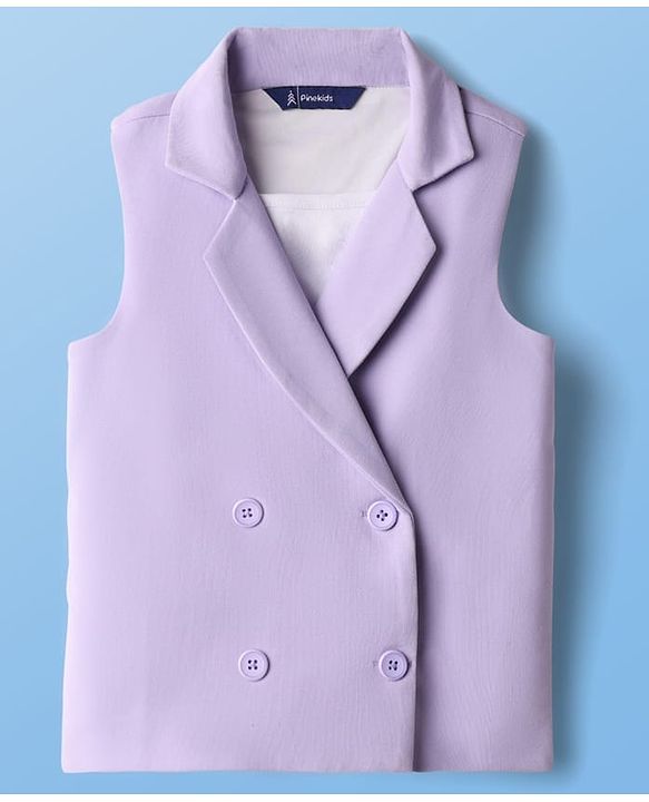 Pine Kids Knit Sleeveless Solid Colour 3 Piece Party Suit - Purple