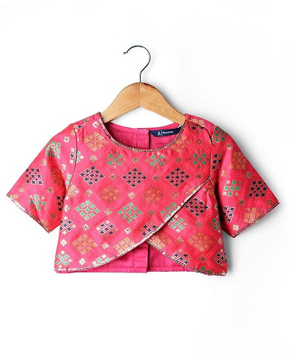 Pine Kids Woven Half Sleeves Choli Lehenga Set with Dupatta & Zari Detailing - Orange
