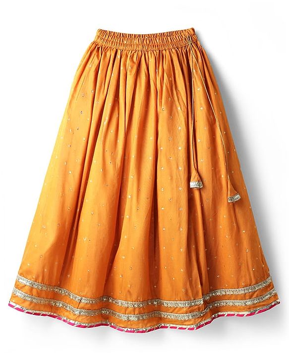 Pine Kids Woven Half Sleeves Choli Lehenga Set with Dupatta & Zari Detailing - Orange