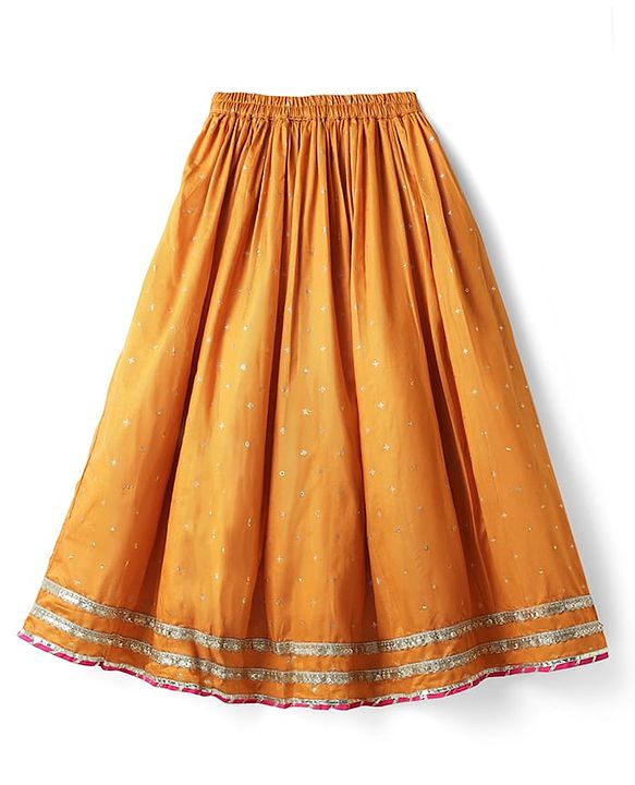 Pine Kids Woven Half Sleeves Choli Lehenga Set with Dupatta & Zari Detailing - Orange