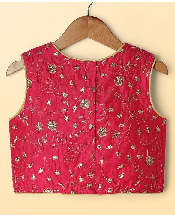 Pine Kids Woven Sleeveless Choli Lehenga Set with Dupatta Floral Glitter Print & Embroidery - Pink