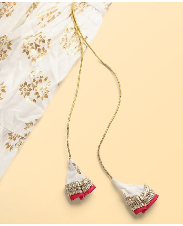 Pine Kids Woven Sleeveless Choli Lehenga Set with Dupatta Floral Glitter Print & Embroidery - Pink
